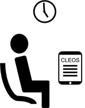icon showing seated patient and device with CLEOS written on it.