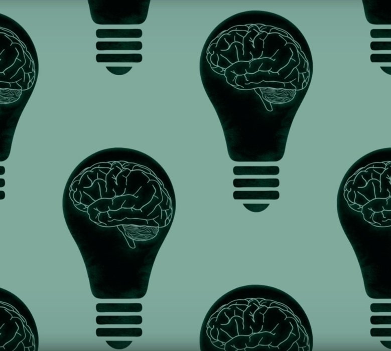 Illustration of brains inside of lightbulbs.