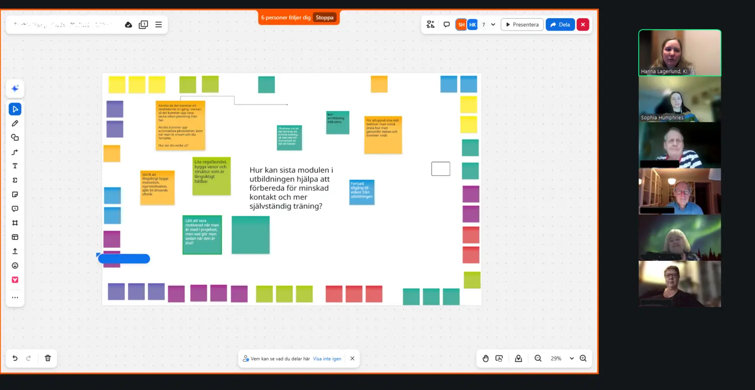 Bild på en digital workshop, med deltagare i Teams.