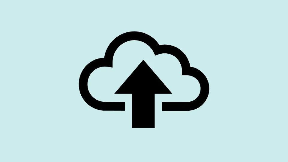 A cloud and an arrow on a light blue background.