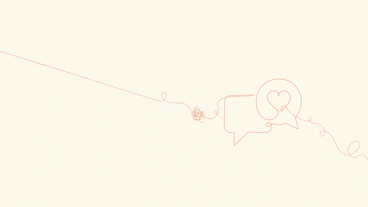 A line runs across the image, creating the pattern of a chat bubble and a heart. In some places, the line is tangled.