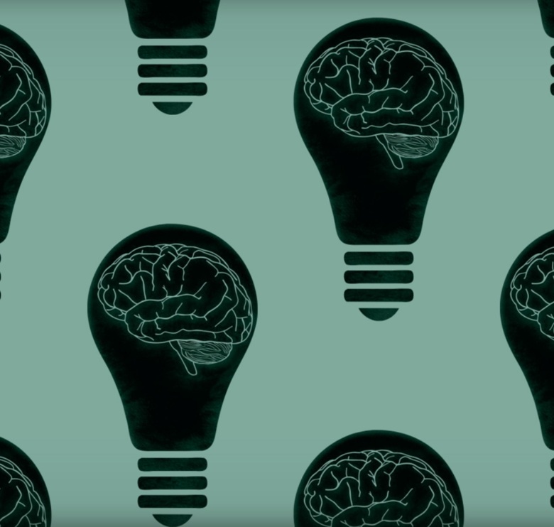 Illustration of brains inside of lightbulbs.