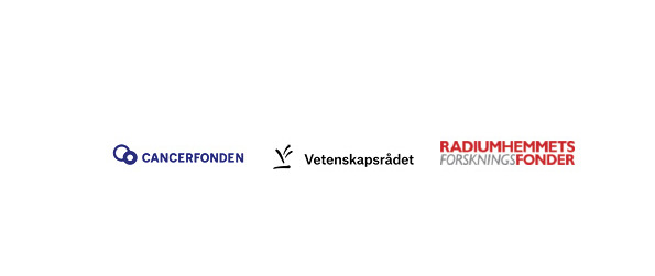 Logotypes for Cancerfonden, Vetenskapsrådet and Radiumhemmets Forskningsfonder.