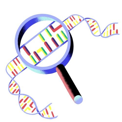 Bild på förstoringsglas och DNA