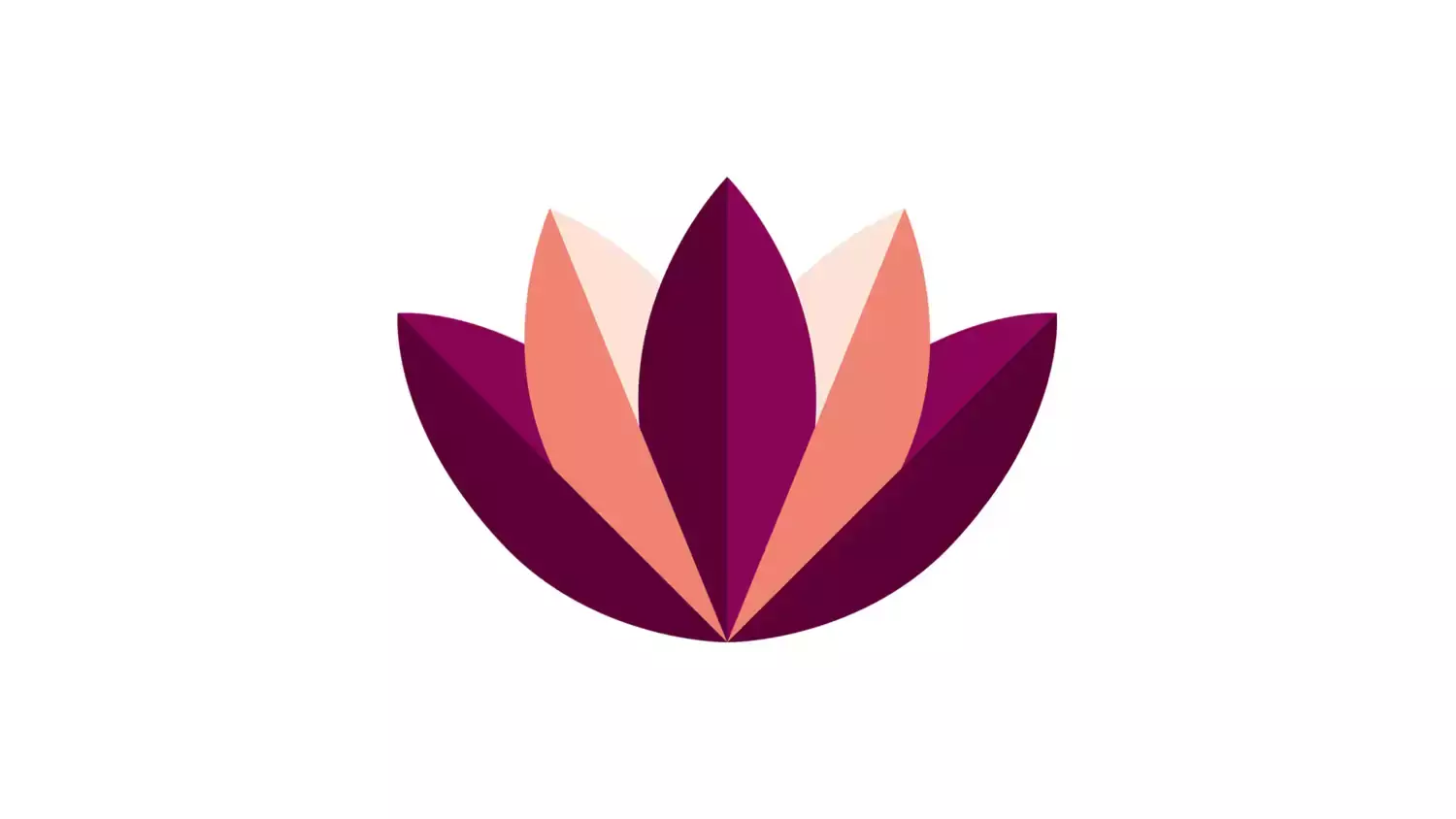 A graphic shape resembling a water lily with pointed petals in KI's profile colour plum purple and lighter shades.