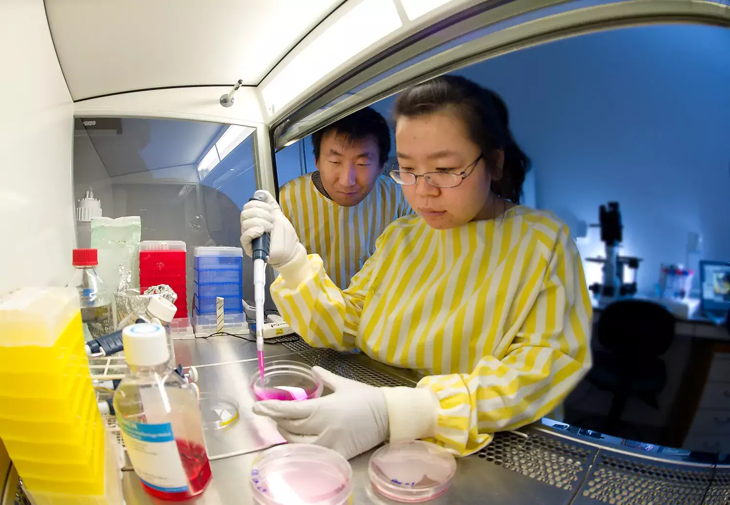 Bild på två forskare i labb
