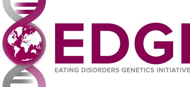 Logotyp för studien ätstörningsstudien EDGI med en bild av världen inuti en DNA-spiral