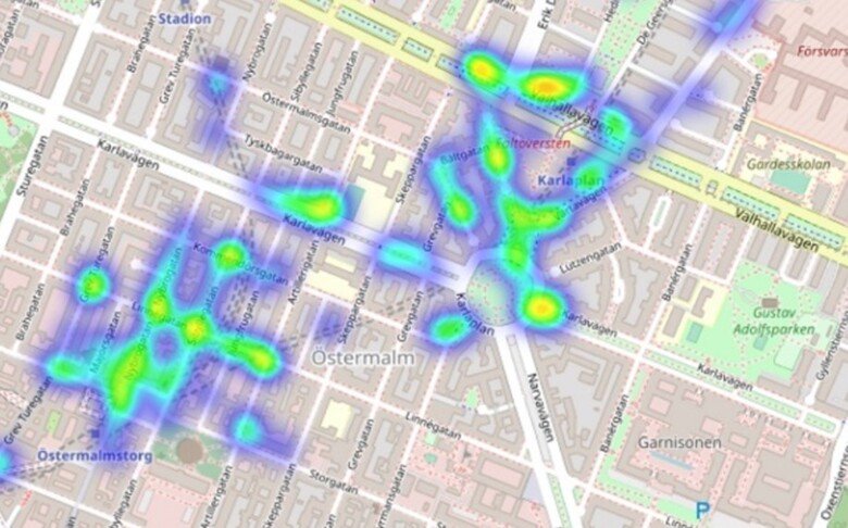 Map, Distribution of student-reported food advertisements in Stockholm