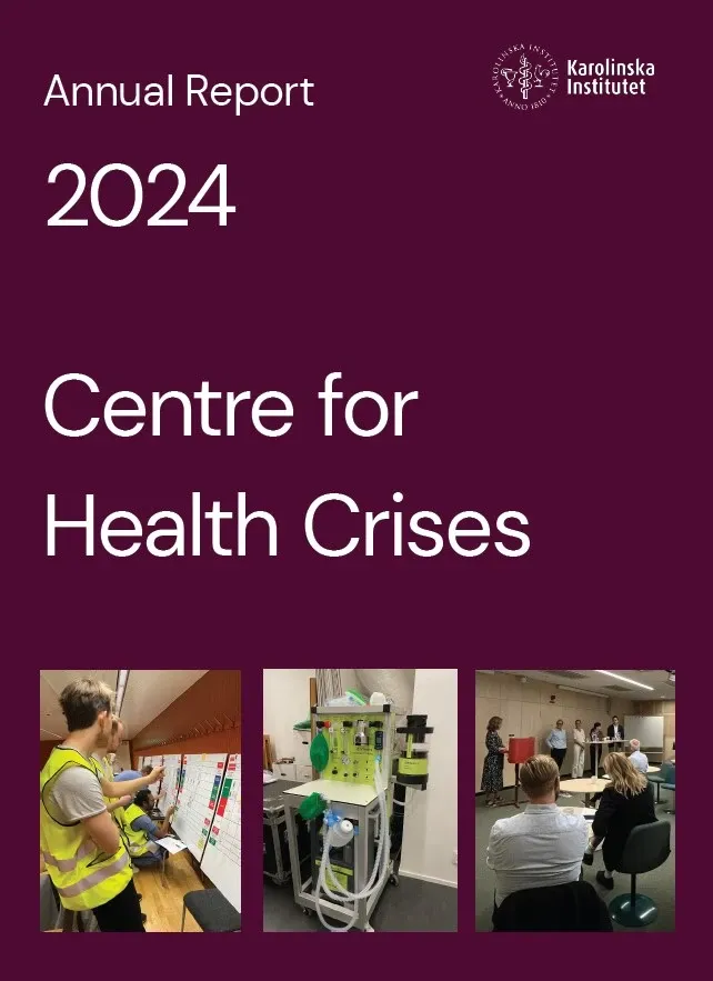 Första sidan av en årsrapport med texten Annual report 2024 Centre for Health Crises och tre bilder