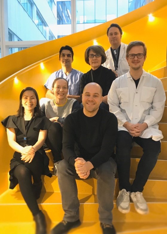 Thuy Tran, Emma Jussing, Stefan Milton, Mohammad Moein, Erik Samén, Jonathan Siikanen, Tetyana Tegnebratt at the department of Oncology-Pathology