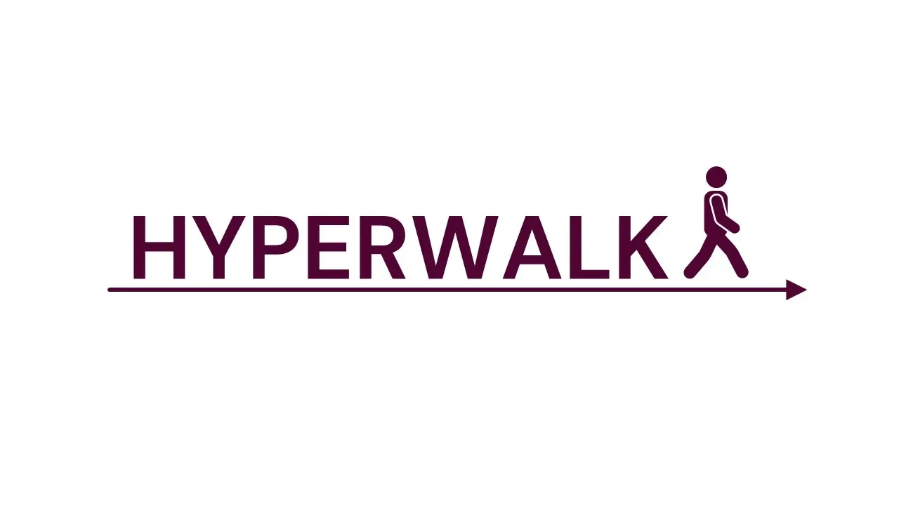 Texten HYPERWALK och en gående streckgubbe.