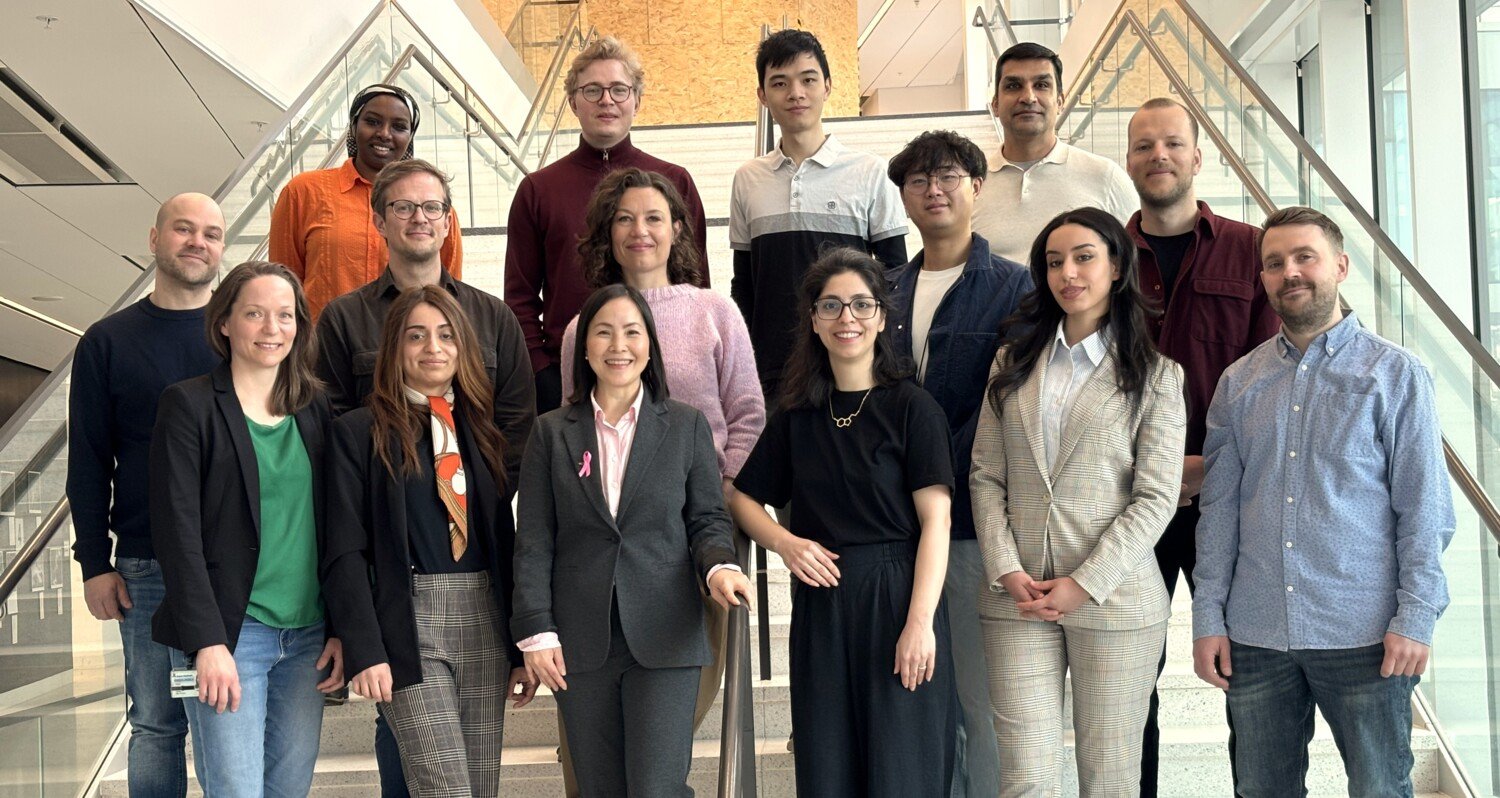 Forskargrupp fotograferad i trappa.