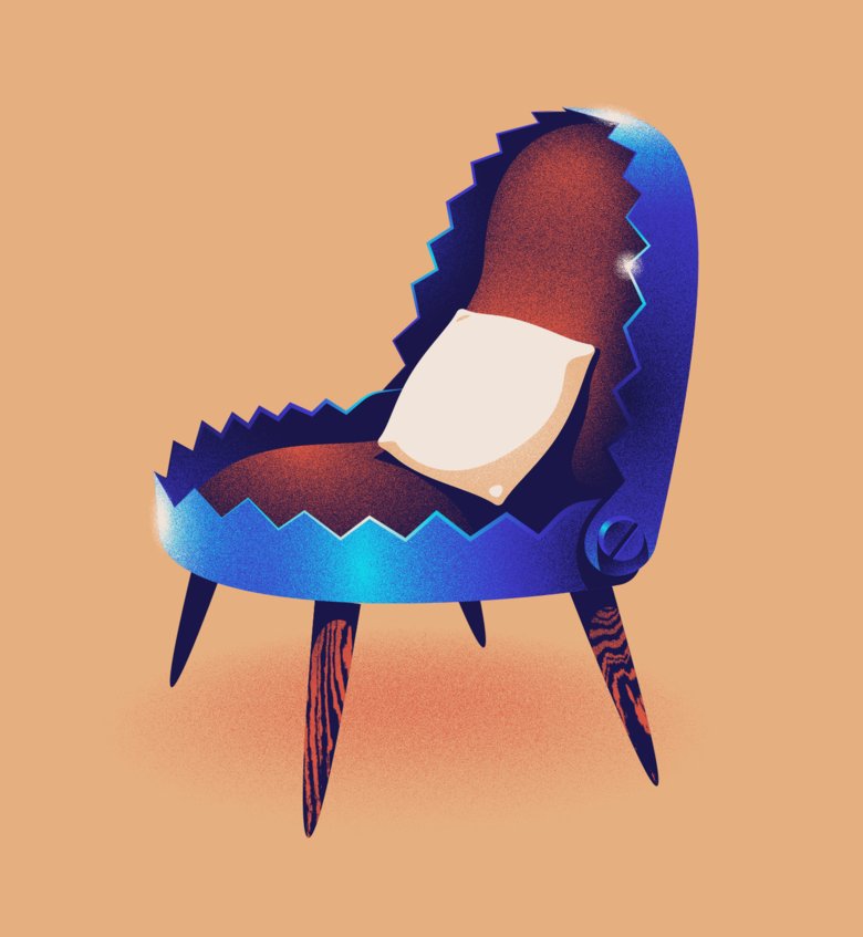 En illustration av en blå stol som föreställer en fälla.