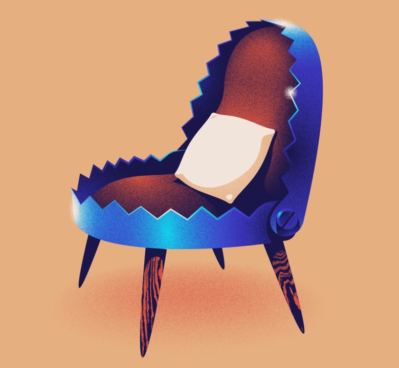 En illustration av en blå stol som föreställer en fälla.