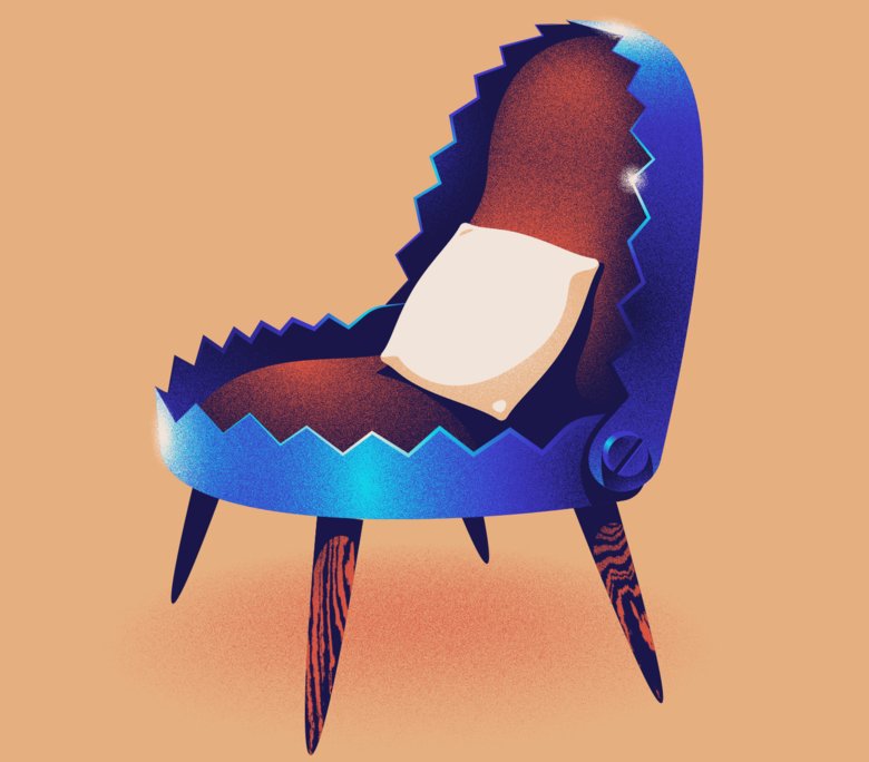 An illustration of a blue chair depicting a trap.