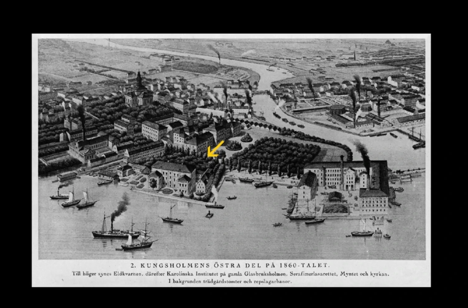 Karolinska Institutets placering på 1860-talet.