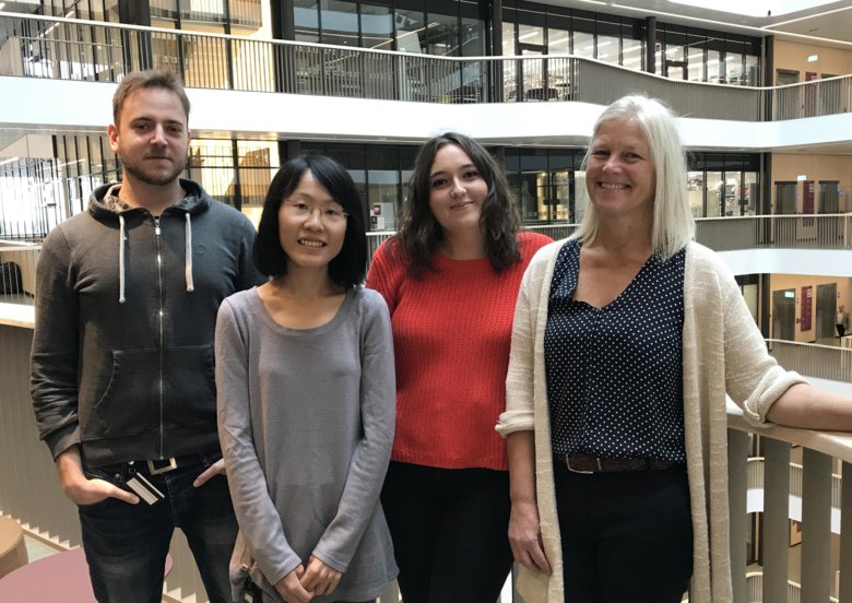 Photograph of Martin Scherzer, Pei-Shang Wu, Maria Solé Ferran and Lena Stöm in Biomedicum