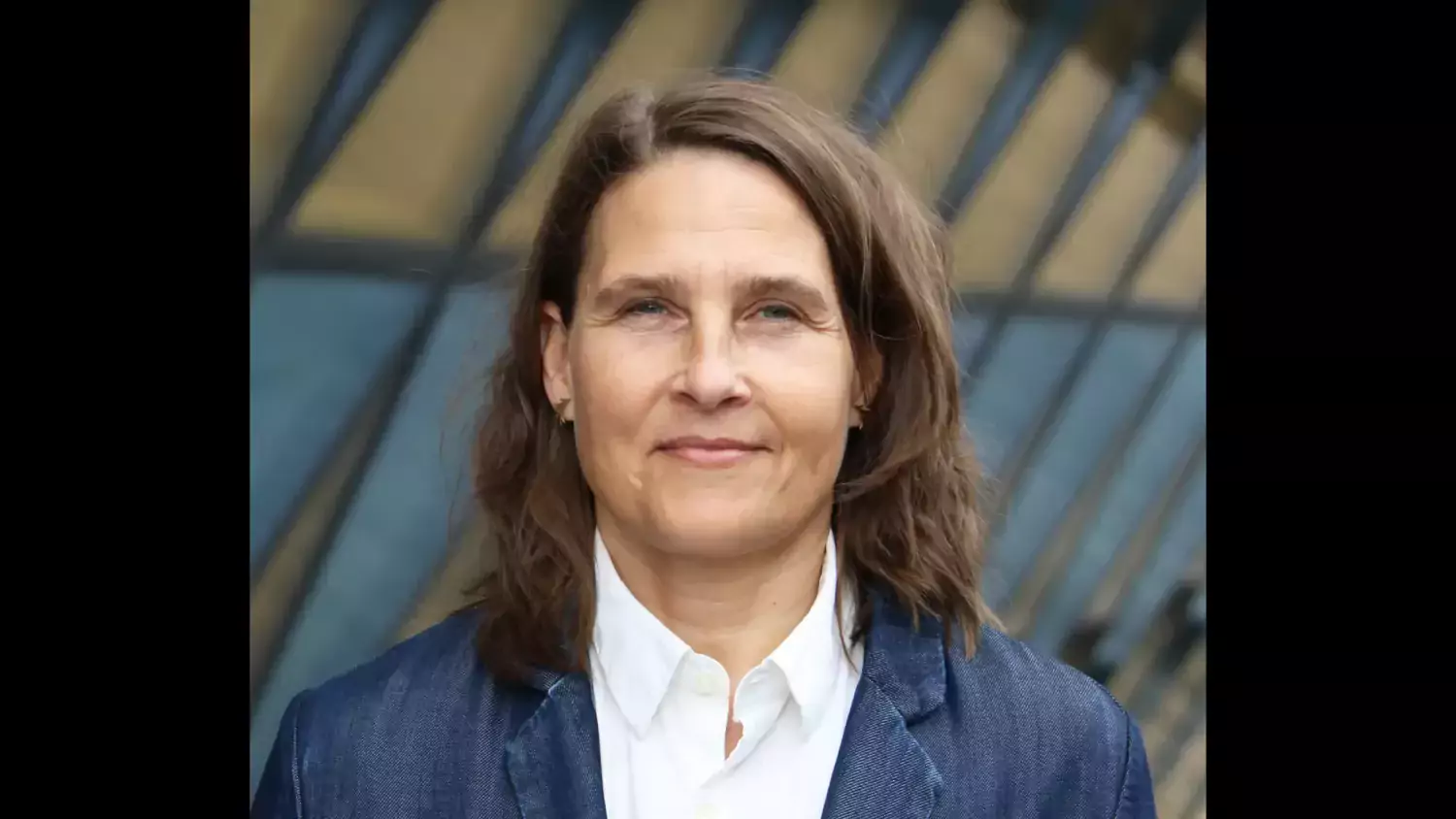 Profilfoto på Lisa Strömmer, en kvinna med mörkt hår, blå kavaj och vit skjorta