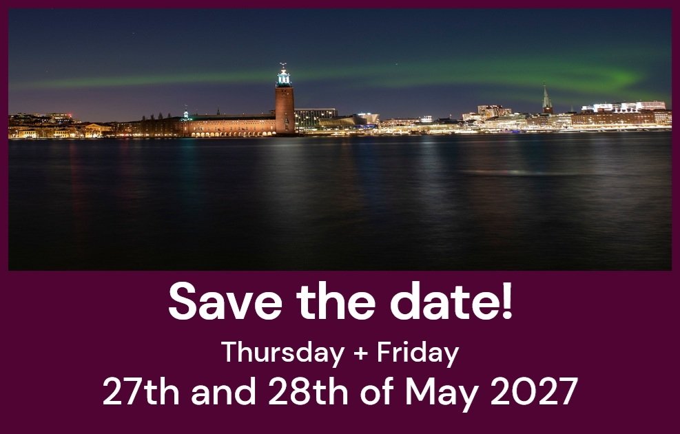 Save the date text on purple background and with a photo of northern lights on top
