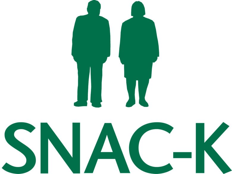 Logotyp för SNAC-K-studien, siluett av två äldre personer i grönt.