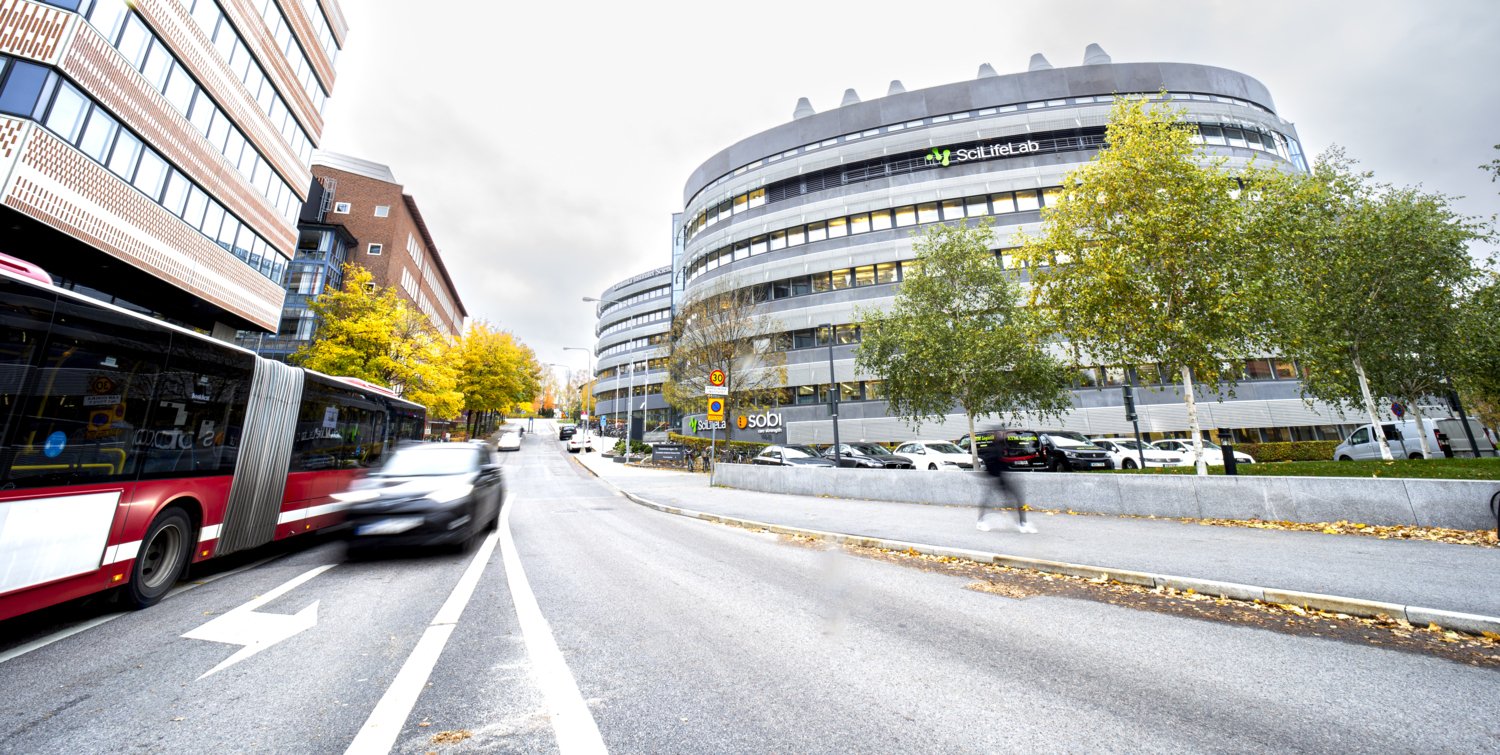 Street view and the SciLifeLab building in the background.