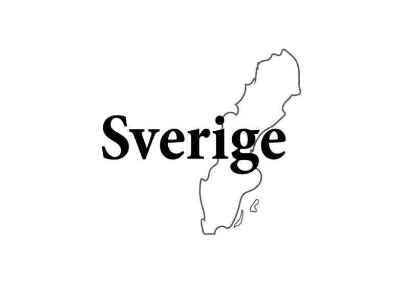 Black text on white background saying "Sweden" next to the outlines of Sweden.
