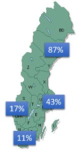 Swedish map with hospitals marked