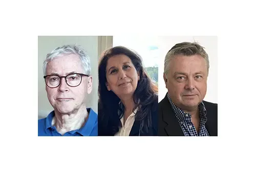 Tre porträttfoton bredvid varandra föreställande Edvard Smith, Rula Zain, Pontus Blomberg.