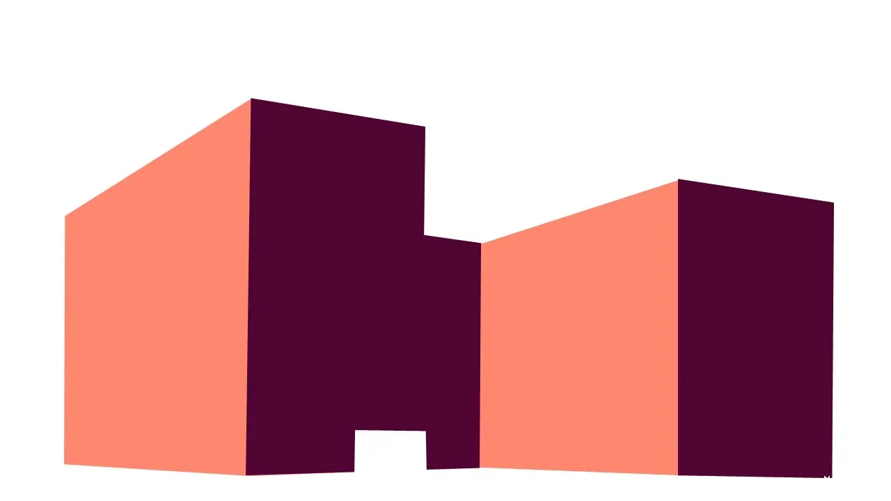 The Widerström building as a simple color-block image.
