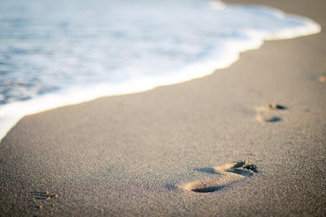 Footprints at a beach.