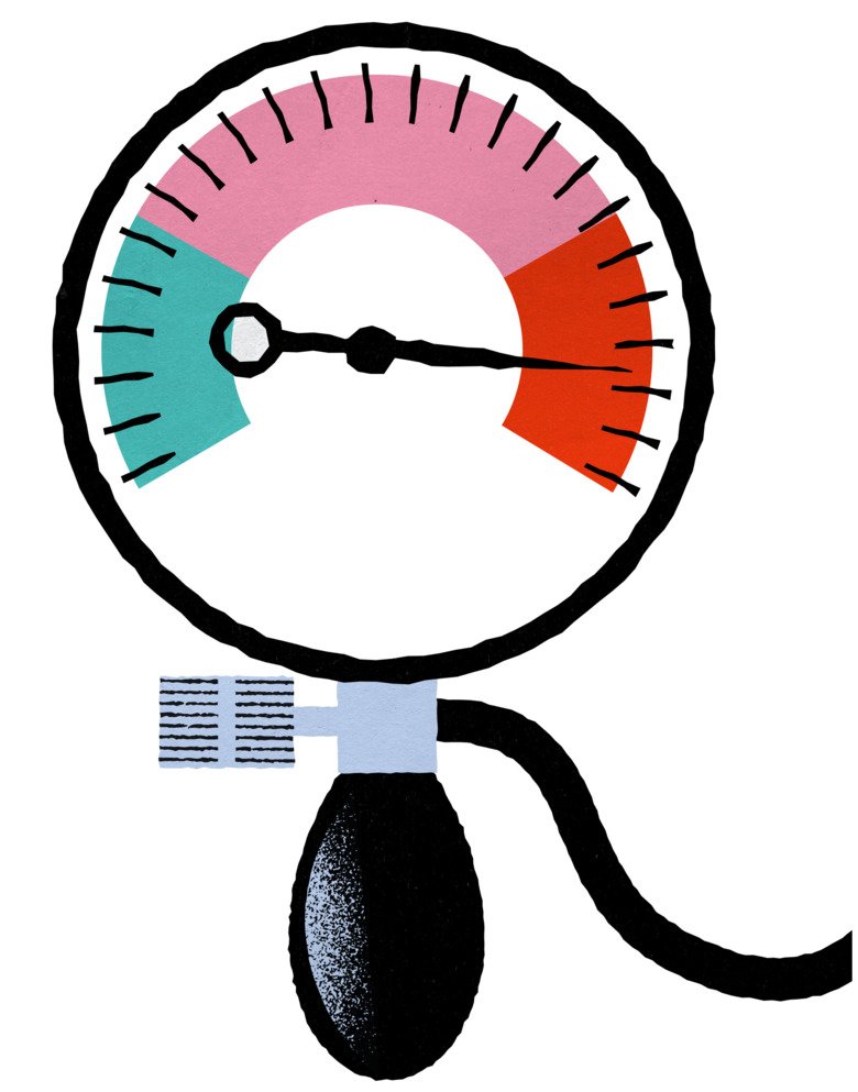 Bild på en illustrerad blodtrycksmätare.