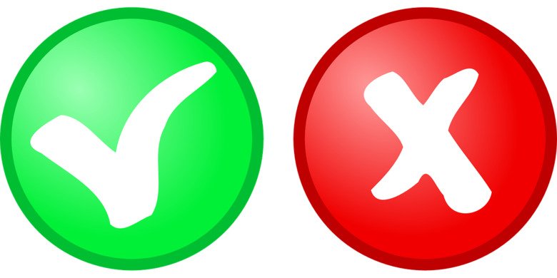 Två knappar som visar ja (grön) och nej (röd).