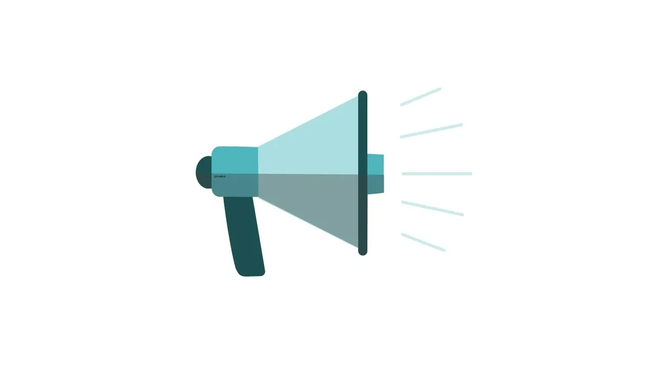 Turkos megafon på vit bakgrund.