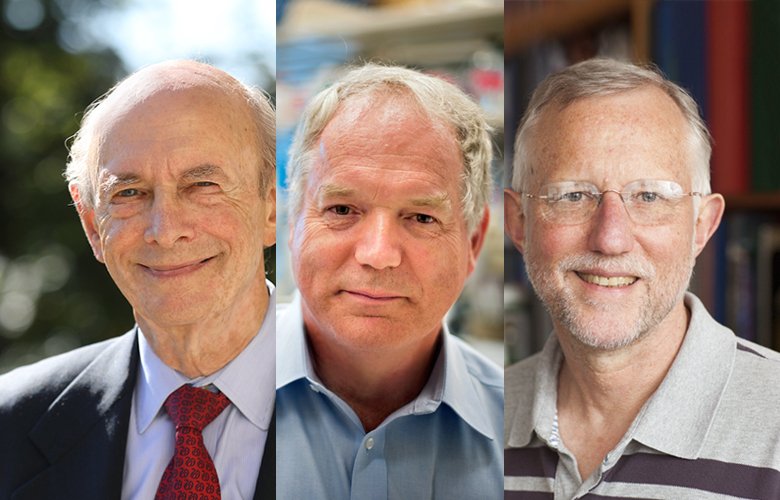 Kollage av Nobelpristagarna i fysiologi eller medicin 2020 till Harvey J. Alter, Michael Houghton och Charles M. Rice.