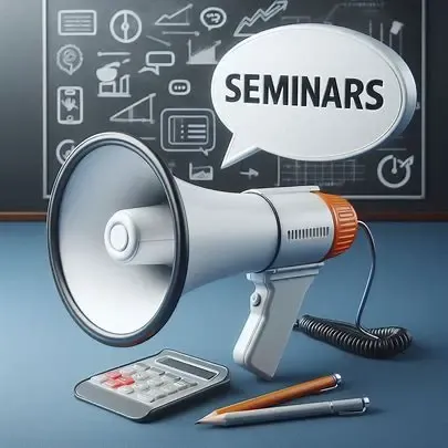 Picture of a megaphone shouting "seminars"
