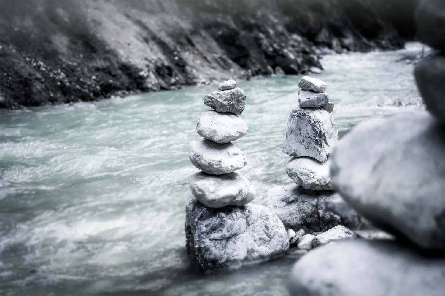 Pebbles by a river