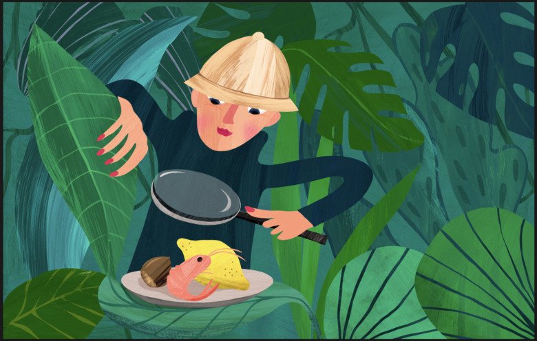 Illustration of man in the jungle.