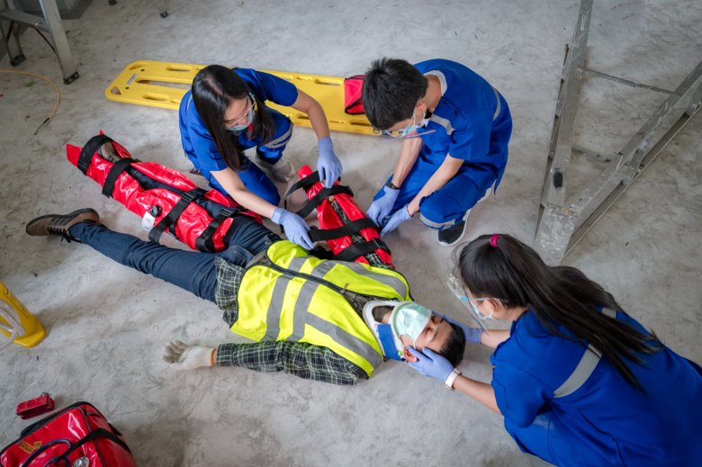 an injured person on a stretcher