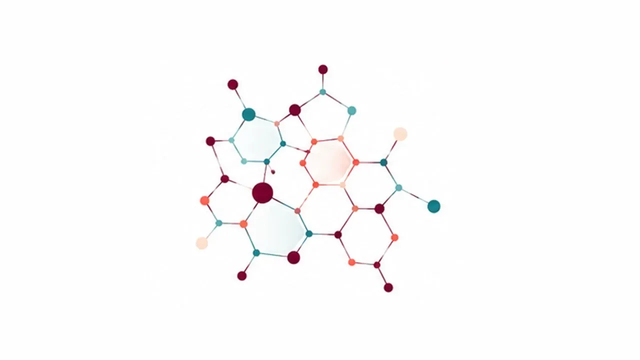 A hexagonal network of interconnected information nodes. A digital and airy structure.