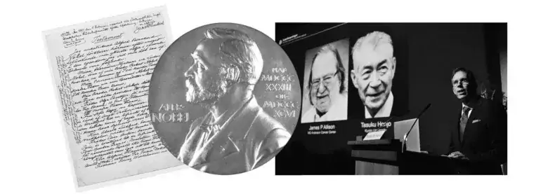 Montage av bilder som illustrerar Nobelpriset i fysiologi eller medicin.