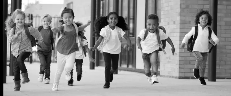 School children running