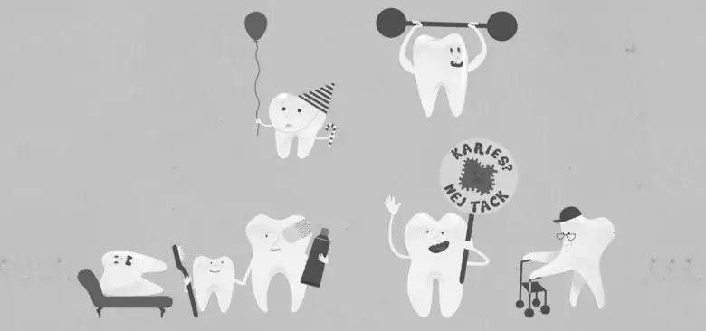 Illustration of happy teeth protesting against caries.