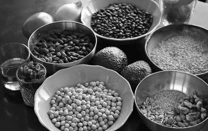 bowls with different vegetables and seeds