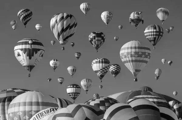 Hot air ballons rising to the sky.