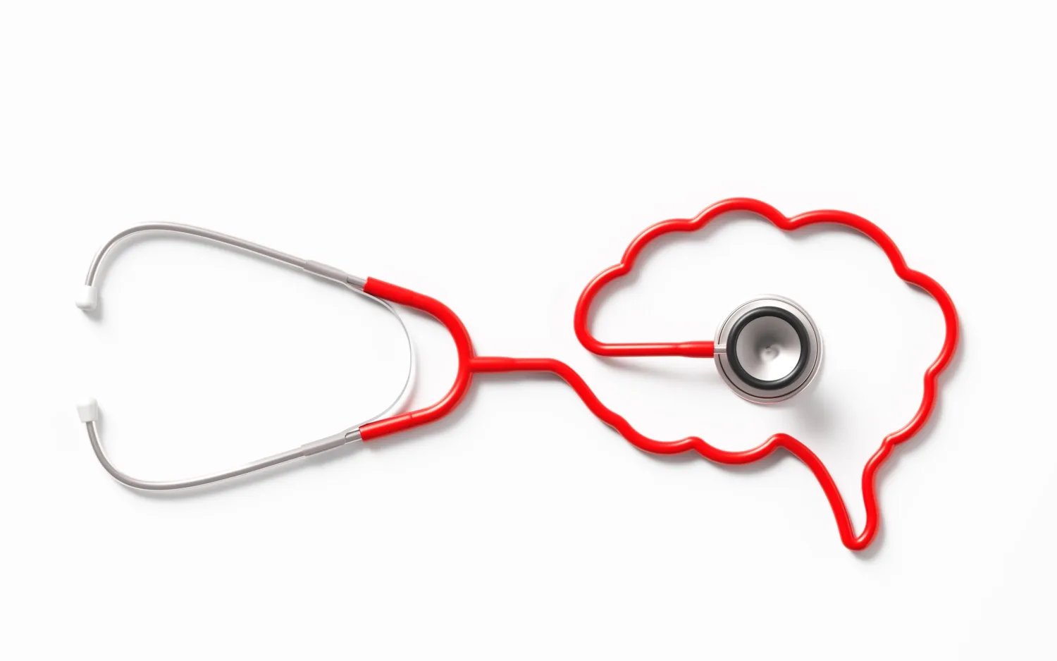 A red Stethoscope with shape of brain.