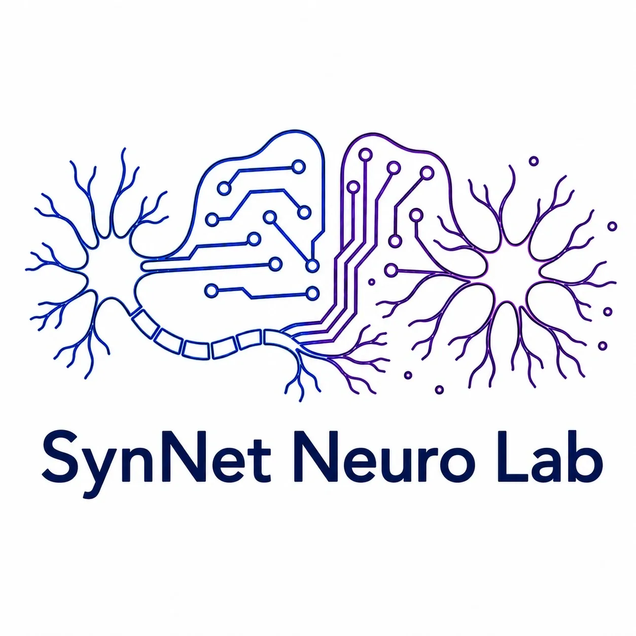 Logotyp för SynNet Neuro Lab. Texten + tecknade nervtrådar