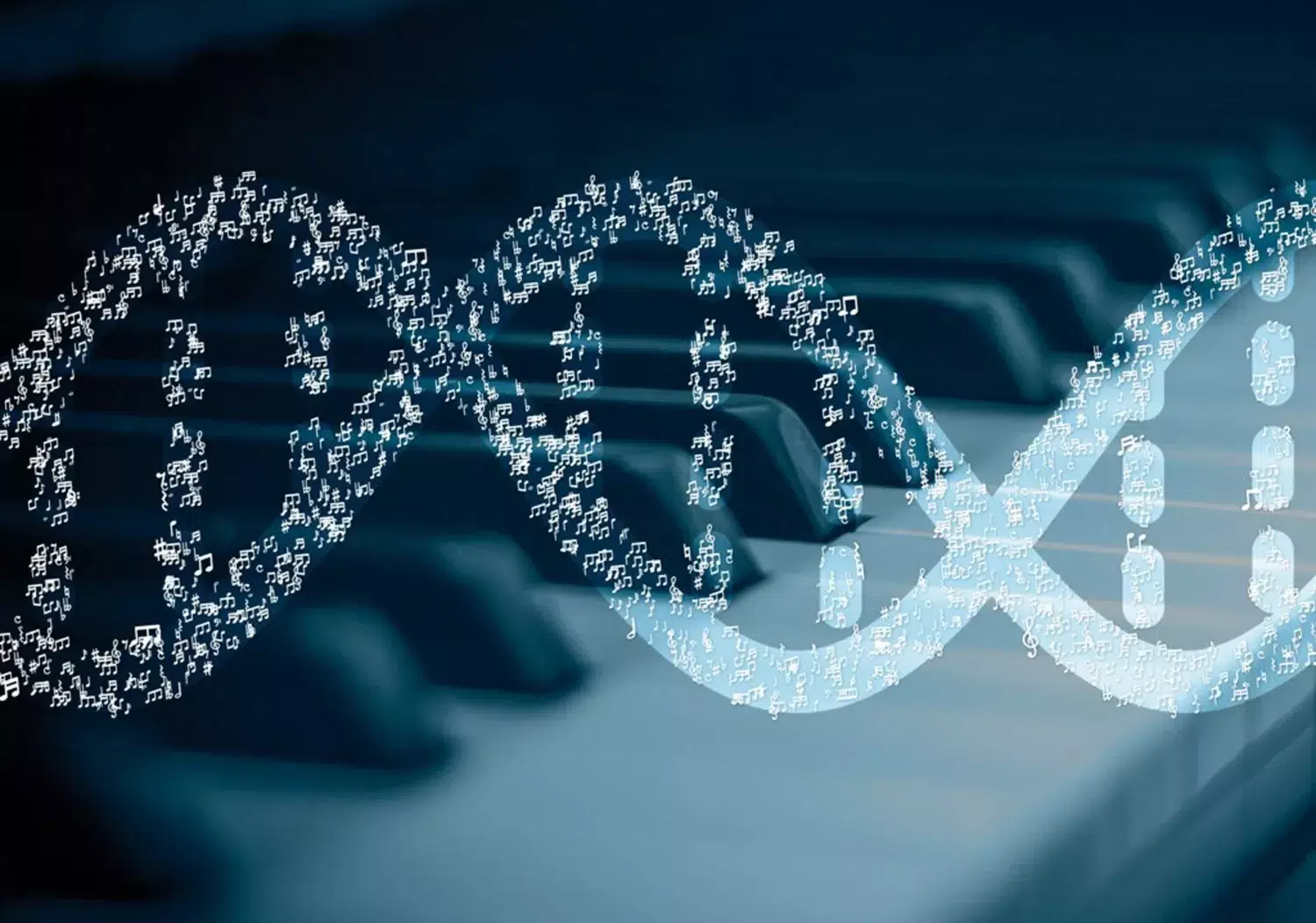 Decorative image representing a musical DNA spiral that is used in presentations of the research group's work on the genetics of music.