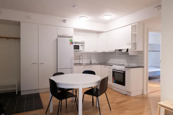 Picture of kitchen in family apartment, KI Residence Flemingsberg.