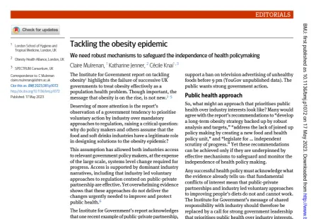 Screenshot of the text Tackling the obesity epidemic - free access