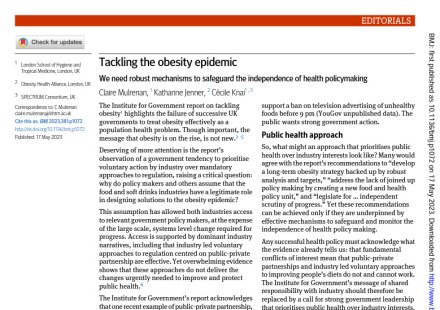 Screenshot of the text Tackling the obesity epidemic - free access